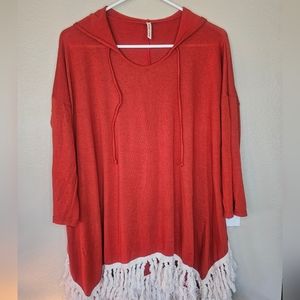 🌟 2 For $15 🌟Orange Creek Rust Orange & Ivory Sweater with Tassels, 3/4 sleeve
